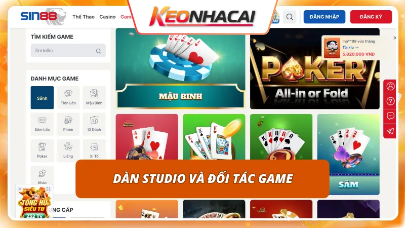 Chất lượng sảnh cược được đảm bảo bởi các đối tác game uy tín