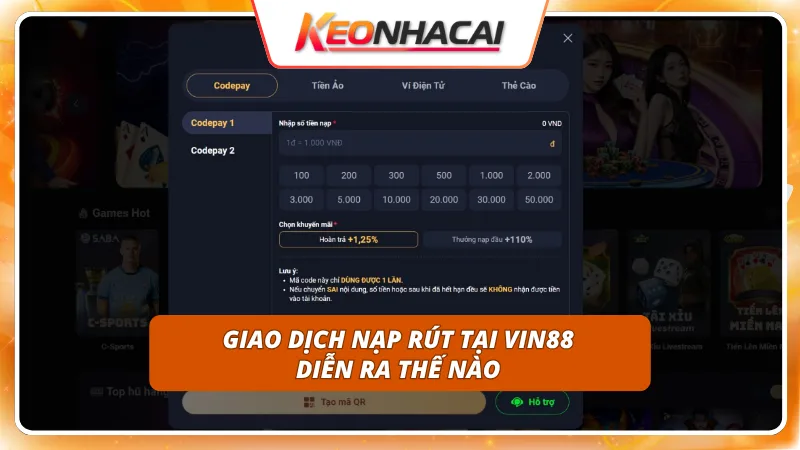Quy trình tạo lệnh nạp và rút tiền được tối giản hóa